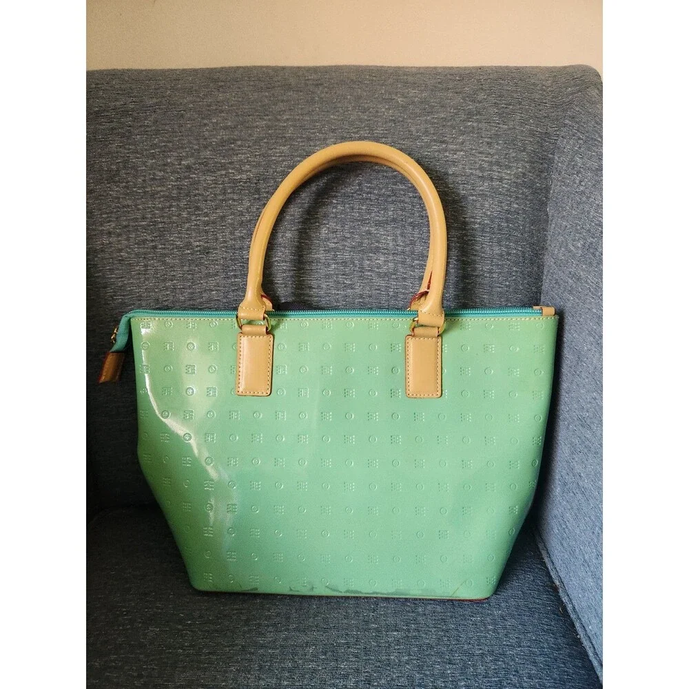 Arcadia Patent Leather Satchel Handbag in Jade Green